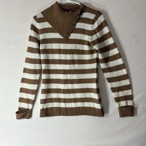 Derek Heart Split Turtle Neck Collar Striped L/S Sweater Large
